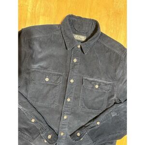 Line of Trade Shirt Men M Black Corduroy Button Up Workwear Elbow Patches Cotton